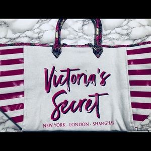 Victoria secret pink, cream and black tote bag